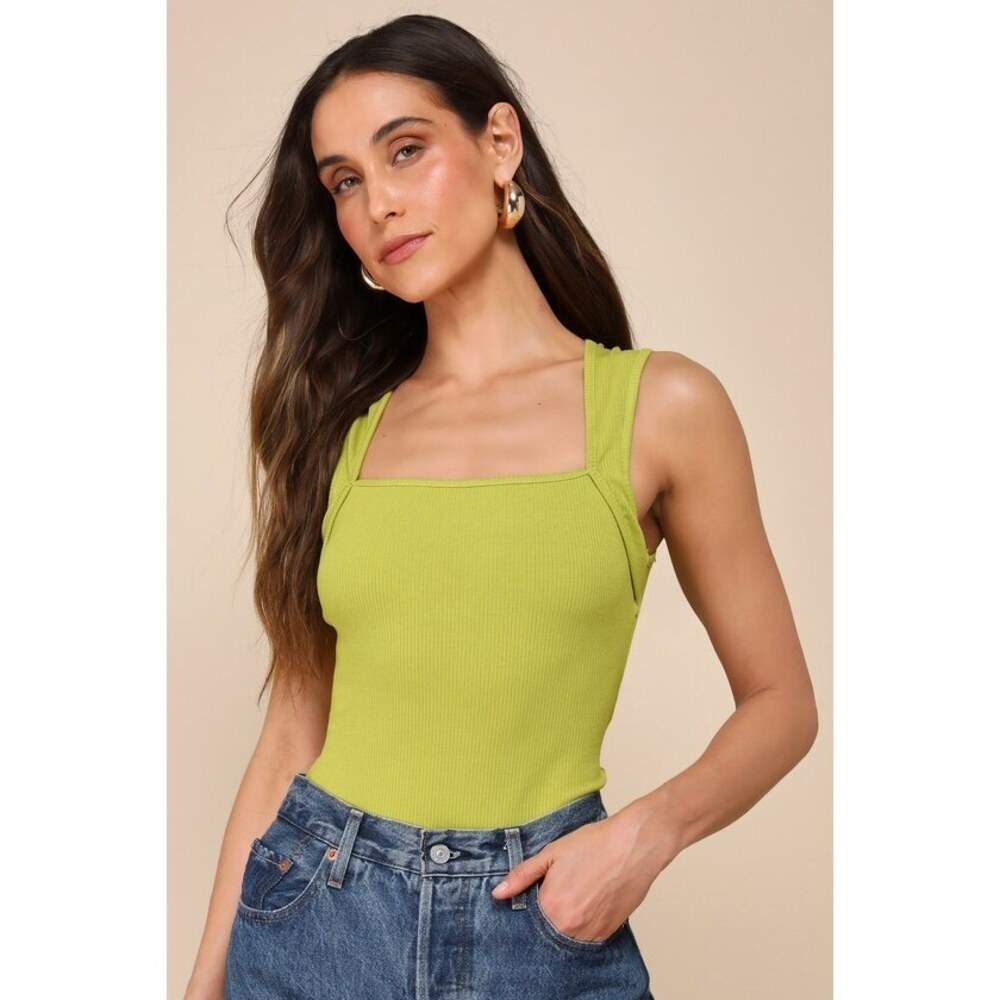Lulus Trendy Lime Green Ribbed Sleeveless Bodysuit - Size M - Never Worn!